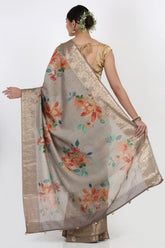 Steel Grey Moonga Silk Saree - Silk Mark Certified